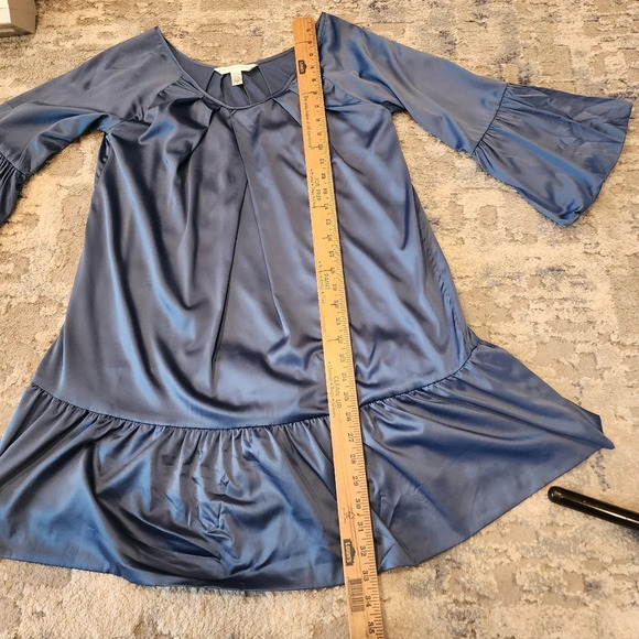 Diane Von Furstenberg Silk Blue Mini Dress Size 4 Ruffle Hem Bubble Sleeves - Picture 14 of 16